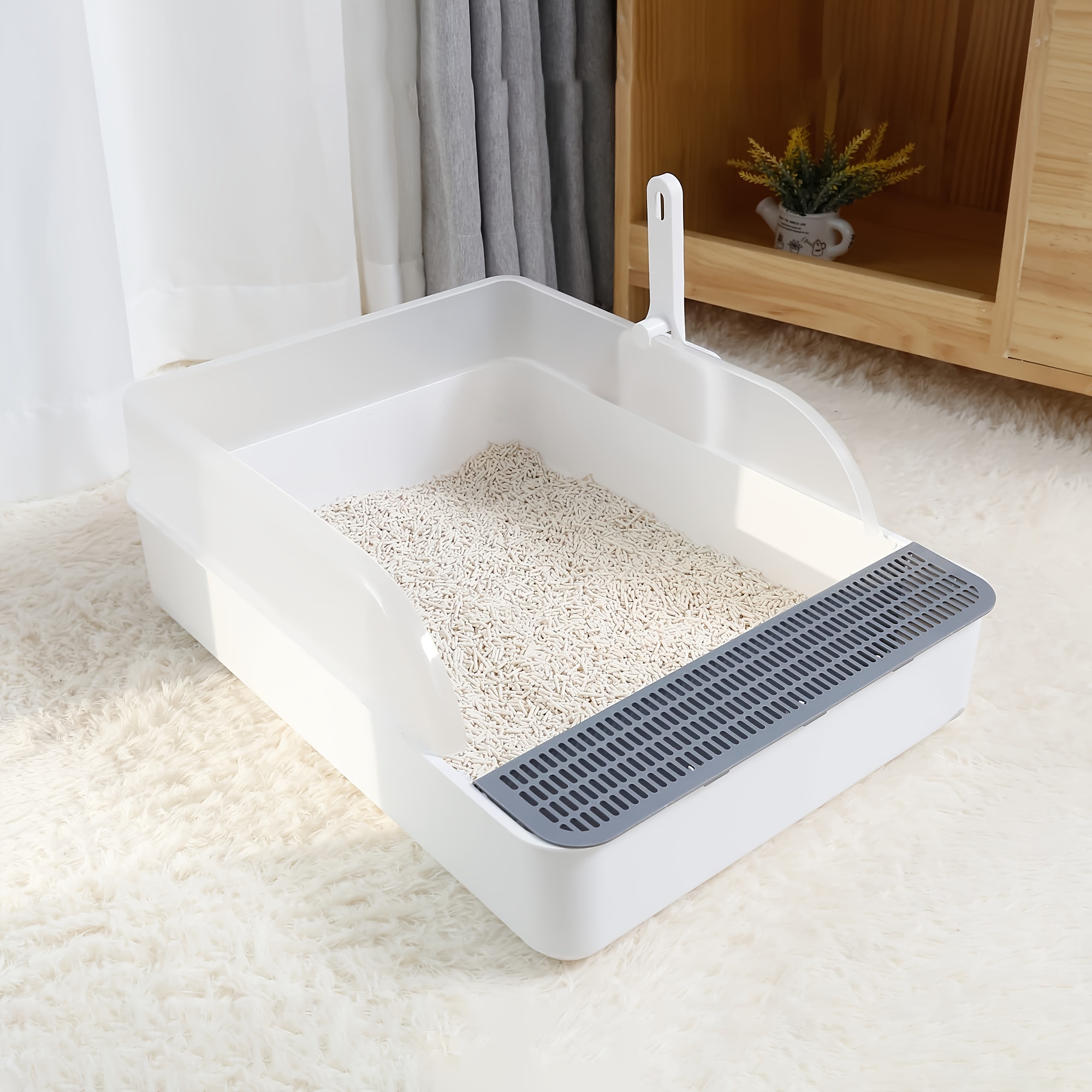

Spacious 20" Open Cat Litter Pan With Snap-on Enclosure | Easy To Clean Design | Oversized For All Cat Ages | Sleek Elevated Barrier To Prevent Litter Spillage | Ventilated To Reduce Bacterial Growth