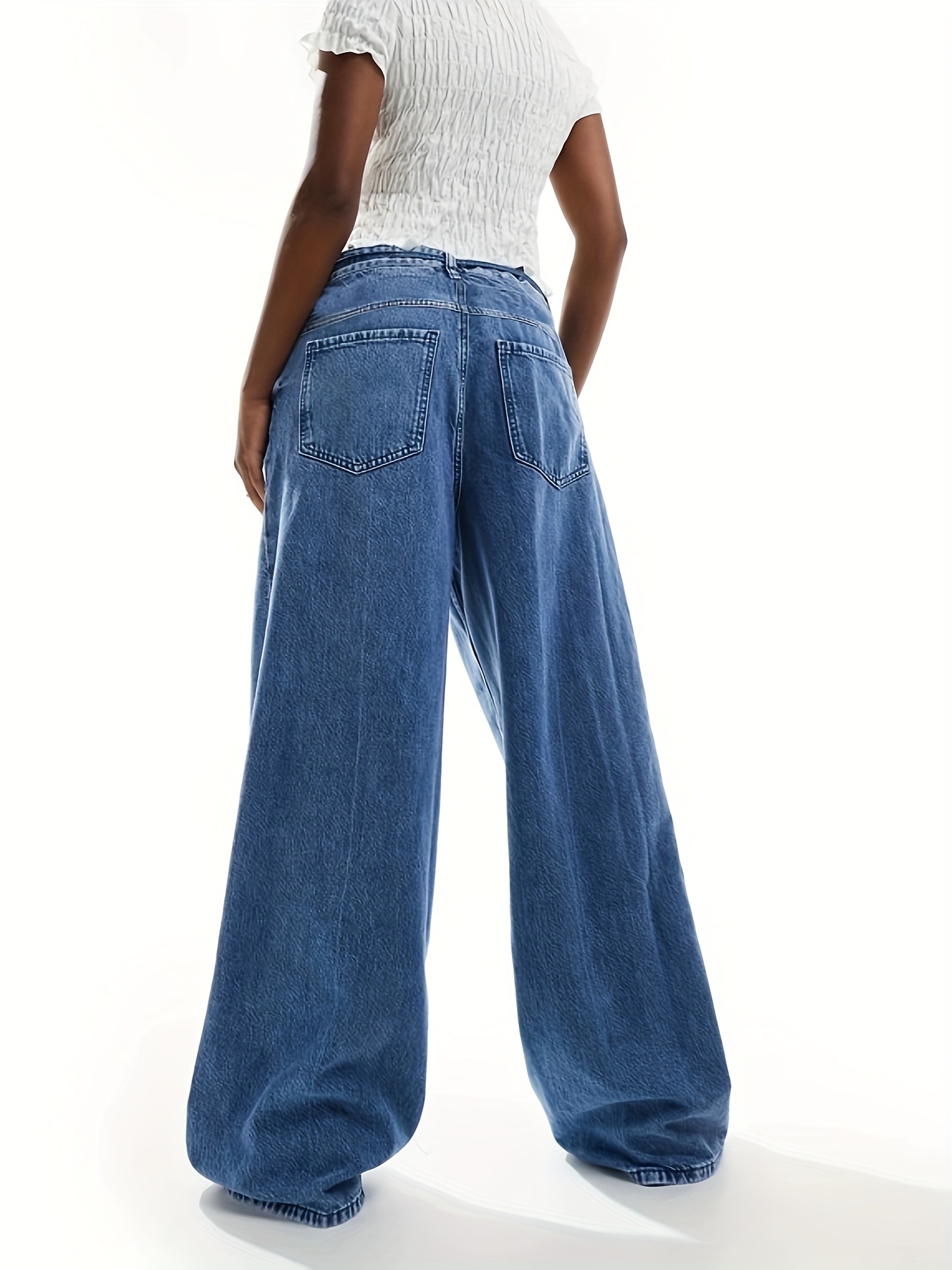【SCENERITY】Wide leg denim pants plus size wide leg denim jeans drawstring - Temu Canada