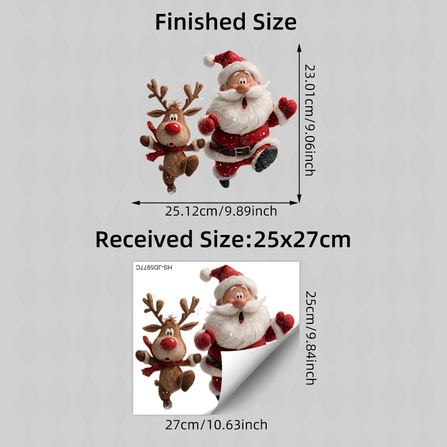 Image of 1pc Fun Peeking Santa & Reindeer Glass Sticker, Static Cling Window Sticker, Double-sided Reusable Decal, For Storefront Xmas Winter Christmas Party Holiday Window Showcase Decorations