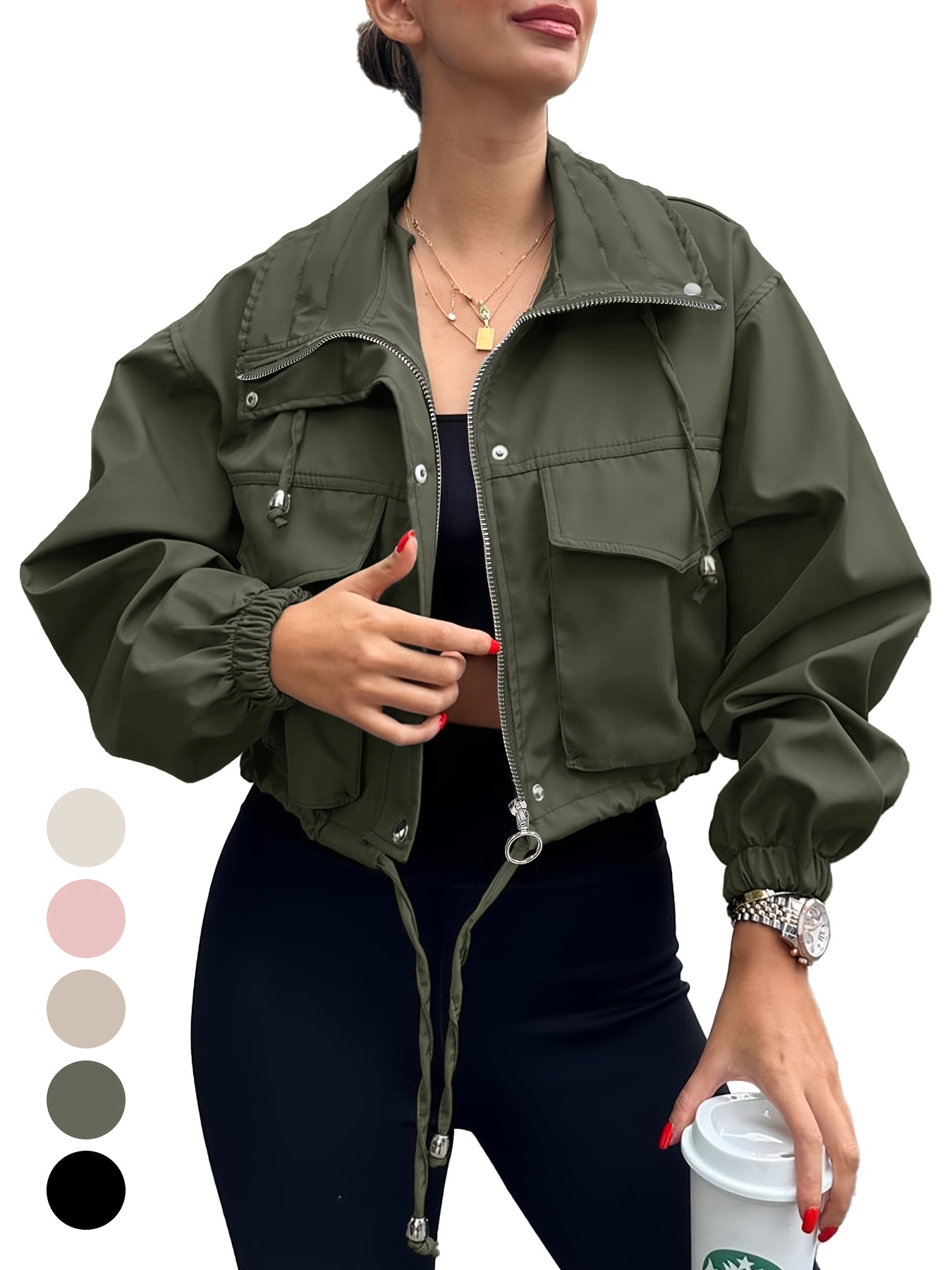 womens cropped jacket zip lightweight oversized utility - Temu Belgium