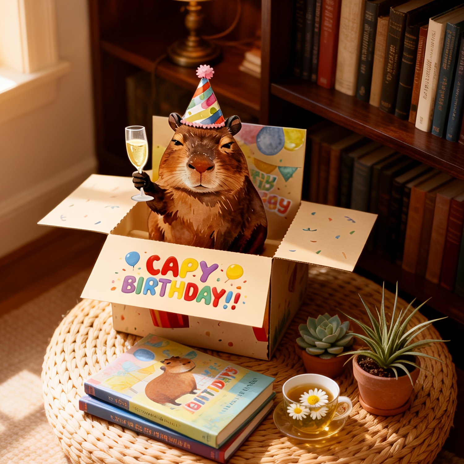 Image of Funny Capybara Pop Up Birthday Card, 3d And Cozy Capybara Greeting Card For , Bestie Women Men, Calm Capybara Party Happy Birthday Card For Her, Him, , Family, Coworkers, Cute Funny Gift Card