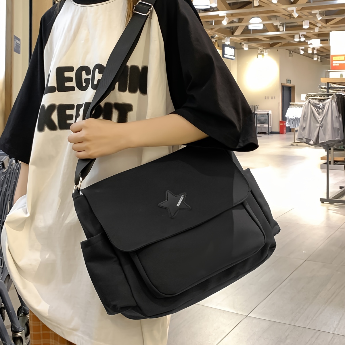 TEMU Crossbody Bag Men's Japanese Workwear Style Trendy Brand Messenger Bag Large Capacity Handbag Study Bag