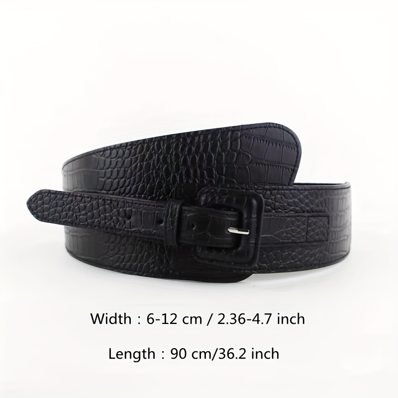 Vintage Elastic Belt Brown Crocodile Texture Square Buckle