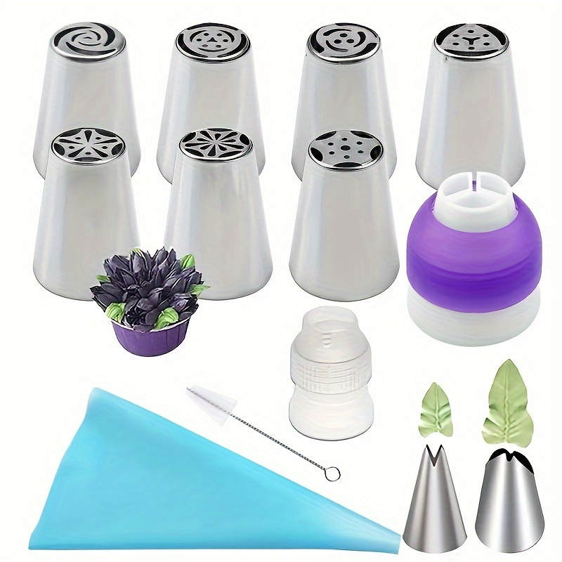 

13pcs, Stainless Steel Cake Decorating Kit, Reusable Icing Tips, Coupler & Brush For Perfect Cupcakes, Puffs & , Baking Supplies With Pastry Bag