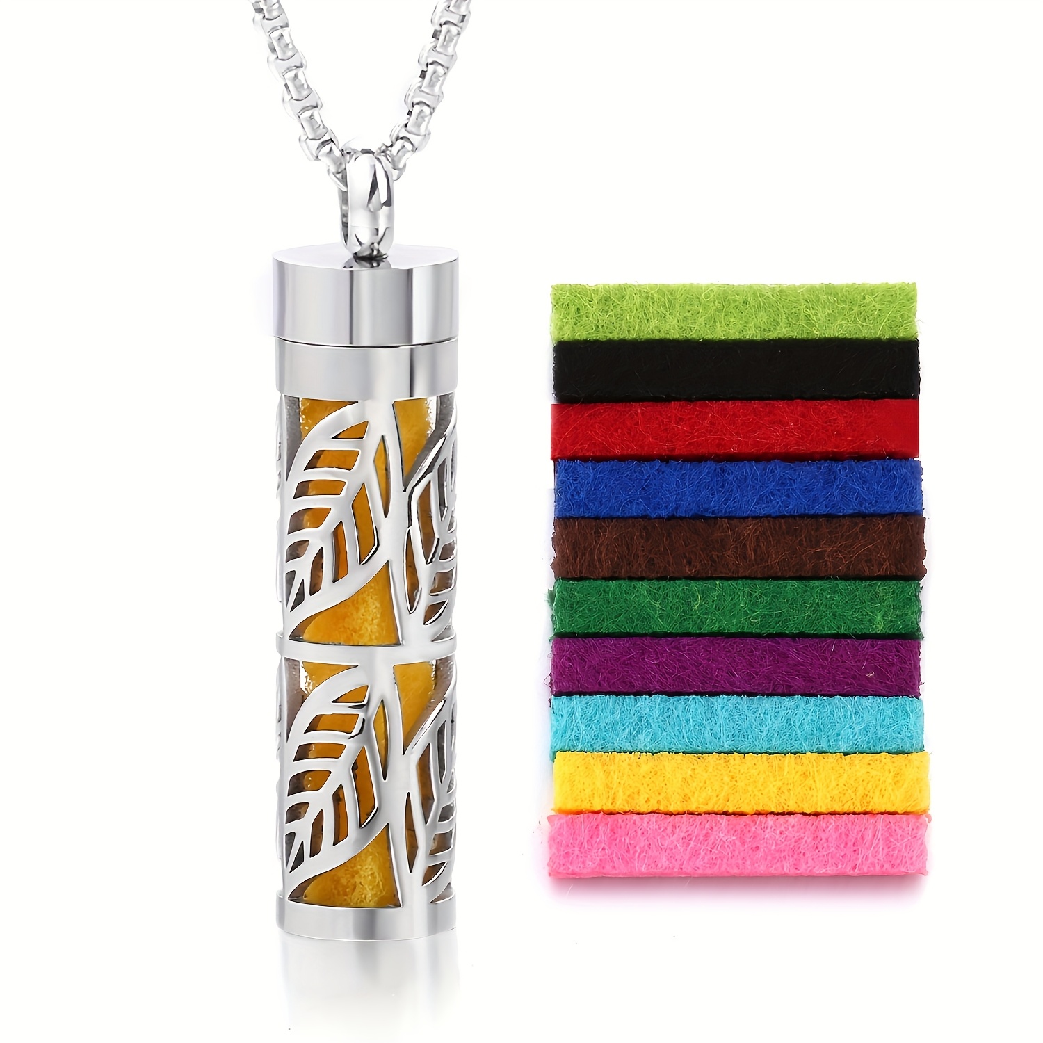 1 set of womens necklace sheet pendant necklace stainless steel diffuser necklace mens essential oil jewelry gifts couples fragrance necklace leaves 9