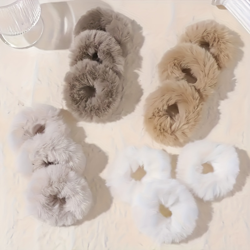 TEMU Lot de 12 élastiques à cheveux en peluche multicolores pour femme, bandeaux élastiques épaissis de couleur unie pour queues de cheval, , adaptés
