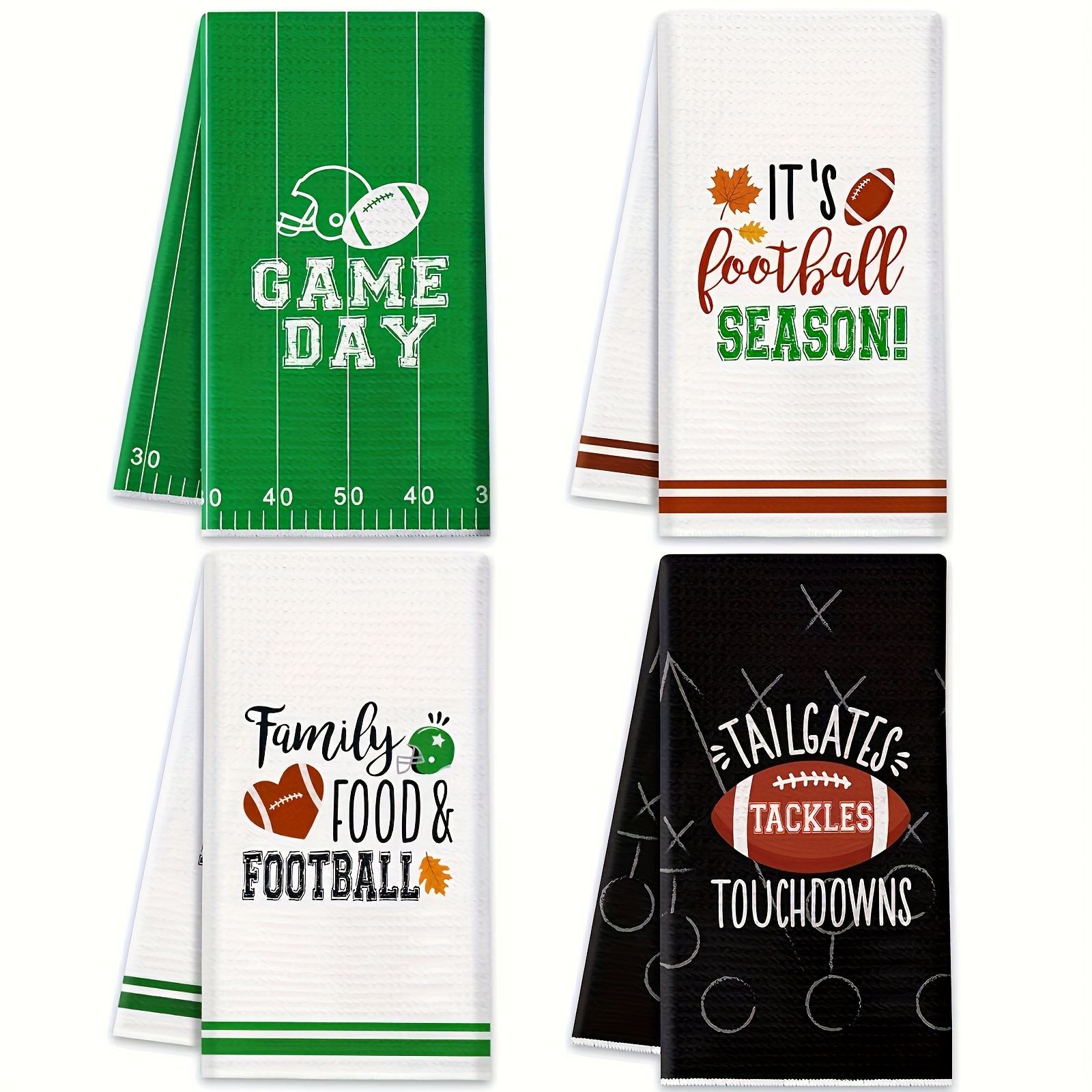 

4pcs Football Kitchen Decorative Dish Towels, Tea Towels, Absorbent Multipurpose Football Theme, Suitable For Kitchen Dish, Hand Towels Fun Host Gifts Housewarming Gifts