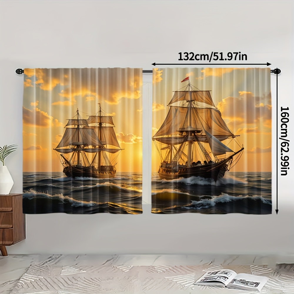 TEMU 2pcs, Curtains Roller Blinds Nautical Adventure Machine Washable Polyester (without Rod,no Movement, No Battery),doorway Curtain Decorations