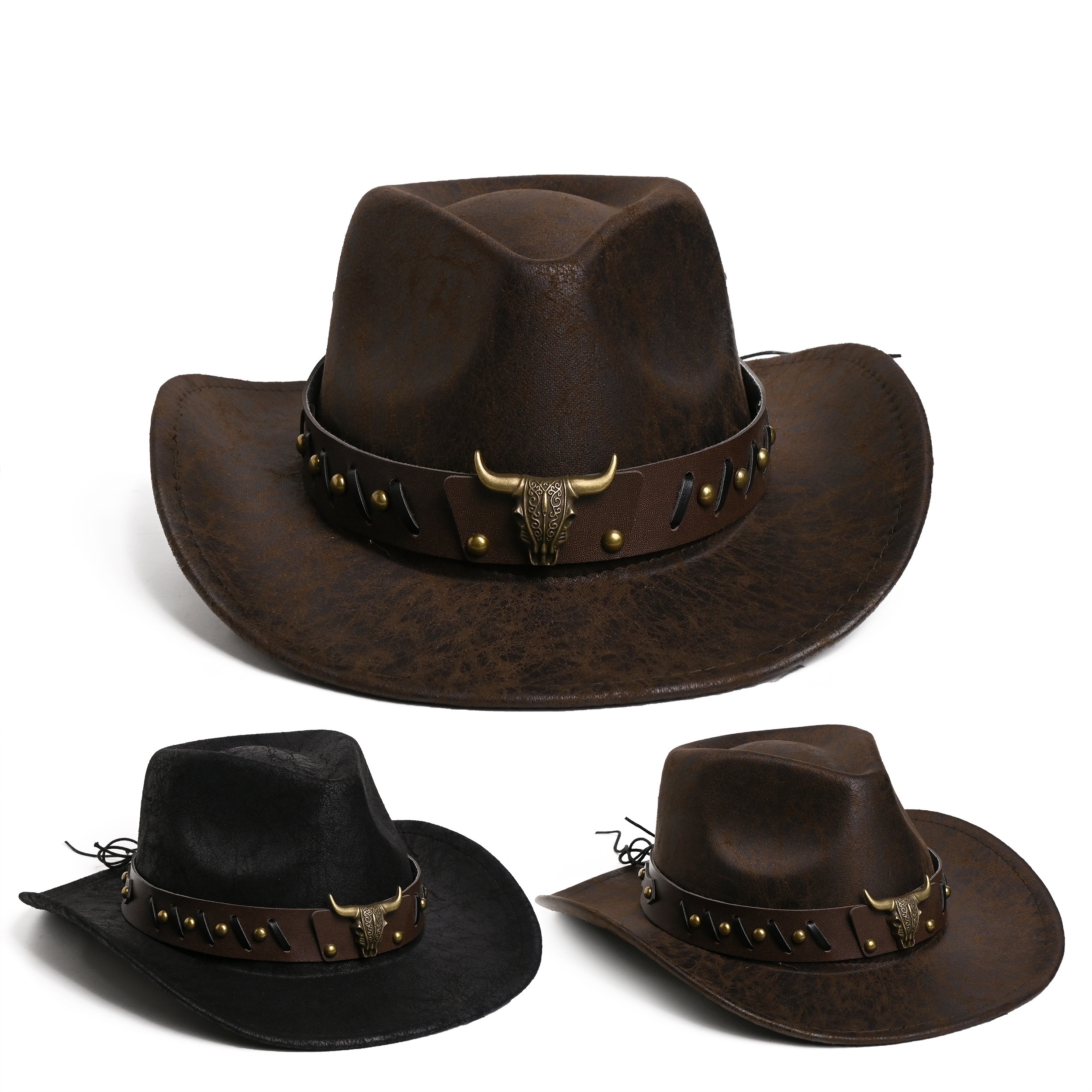 vintage style western cowboy hat bull accent polyester non Temu