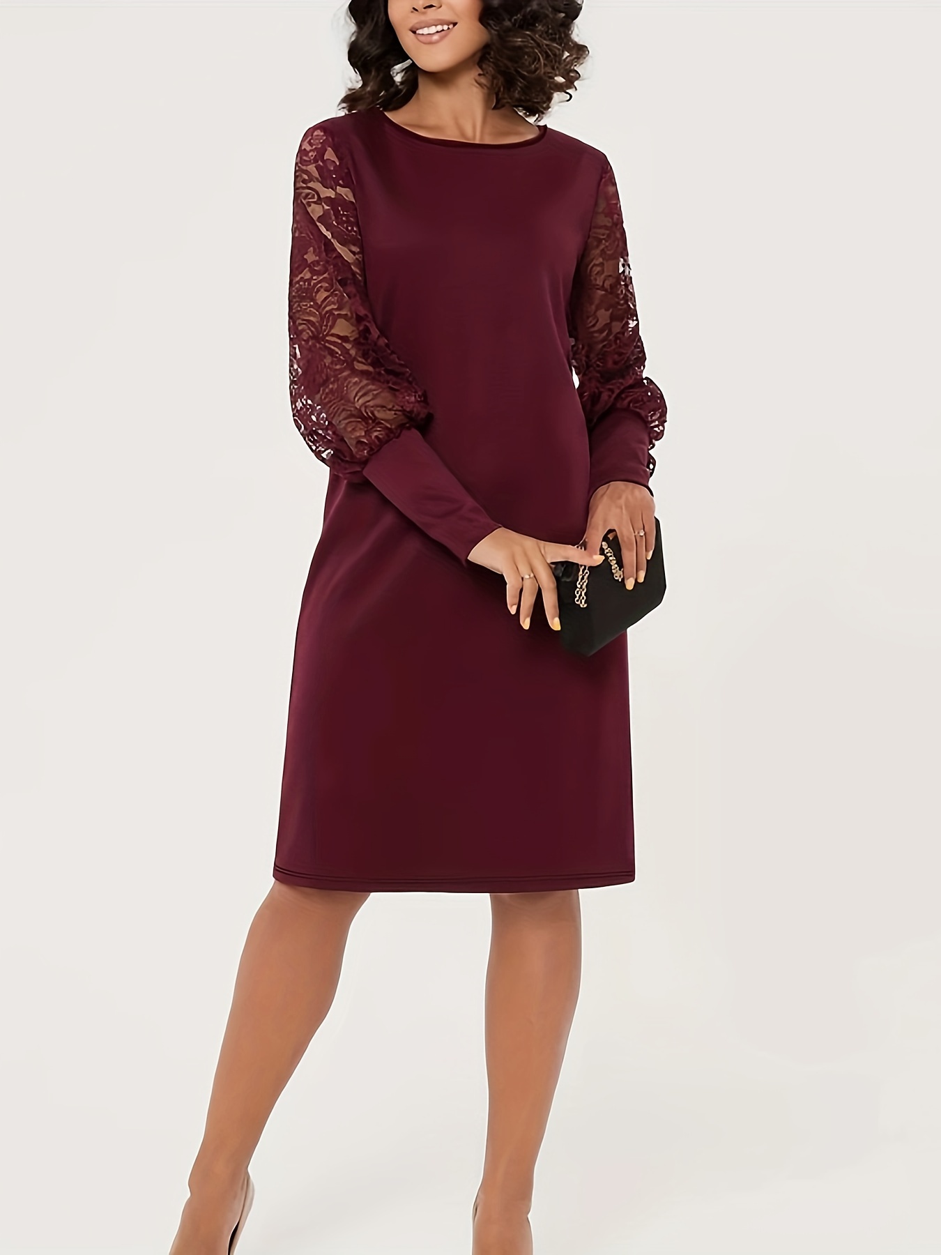 chinese dress ladies Blue Zone Planet | Solid color hollow lace stitching square collar  sleeveless midi dress