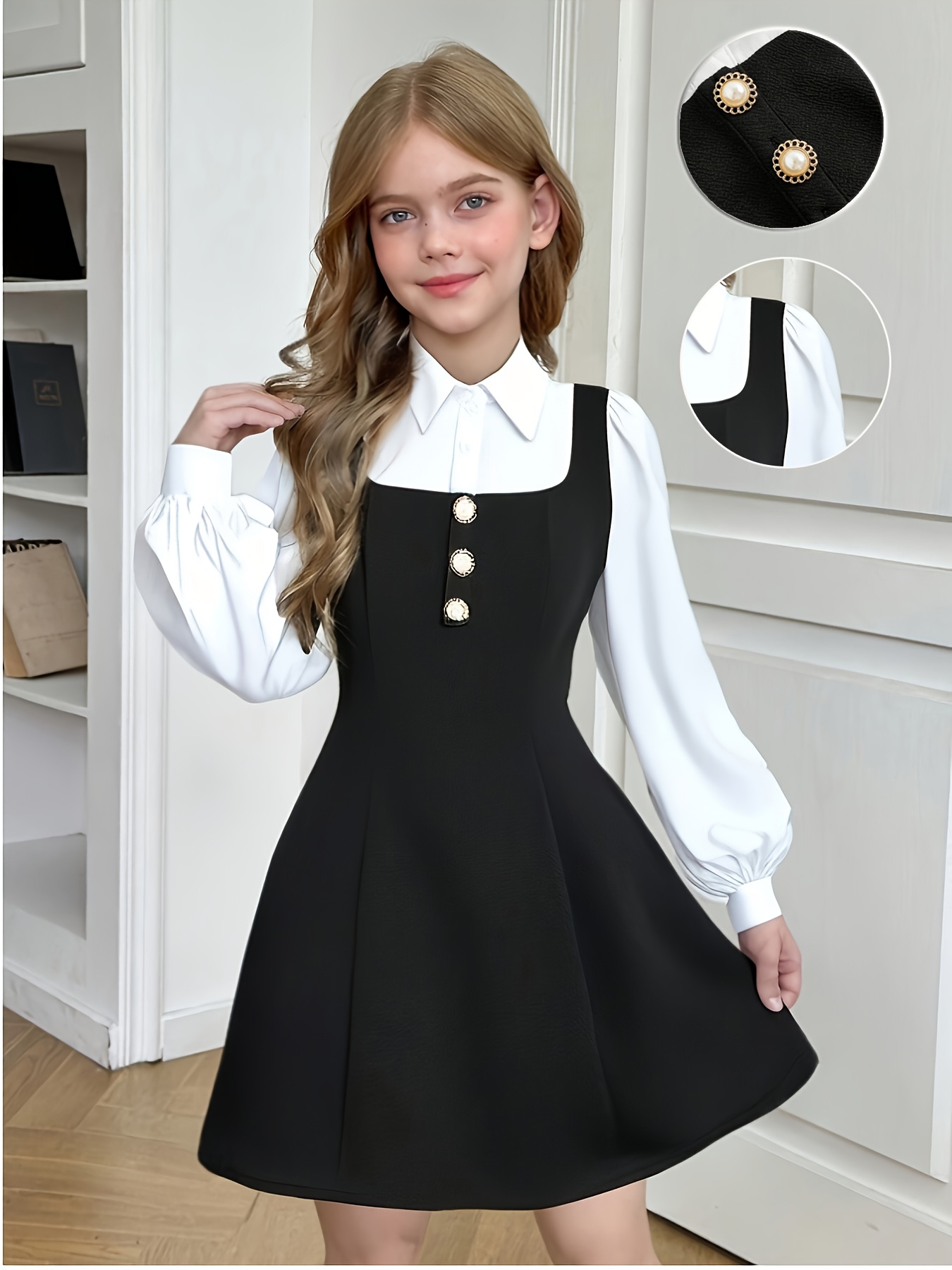 green emerald velvet dress Loveshackfancy Girls' Venta Dress - Big Kid - Black main image 0