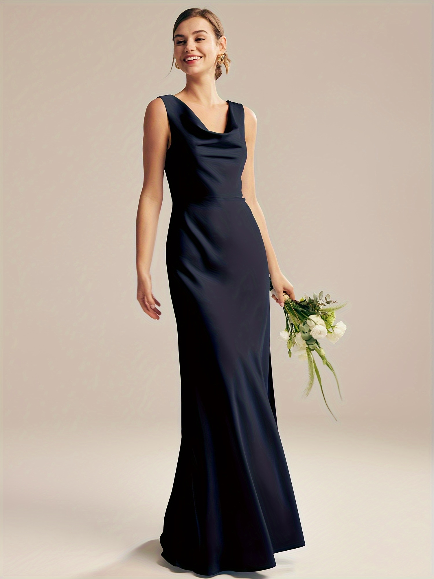 elegant beige satin bridesmaid dress mermaid u - Temu