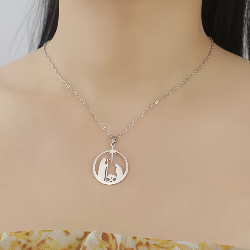 TEMU Trendy And Artistic Hollow Round Pendant, Made Of 304 Stainless Steel, This Christian Necklace Is Versatile, Long-lasting, And Resistant To