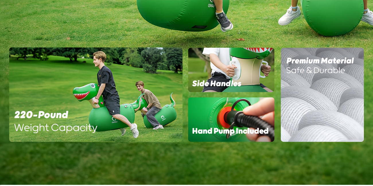 QPAU 2pcs Inflatable Bouncy Dinosaur Toys With Hand Pump, Heavy Duty Giant Bouncy Pal, Ride On Bouncy Animal Hopper Toy, Indoor Outdoor Hopping Horse For Kids Girls Boys Ages 5-14, Mother'S Day Gift