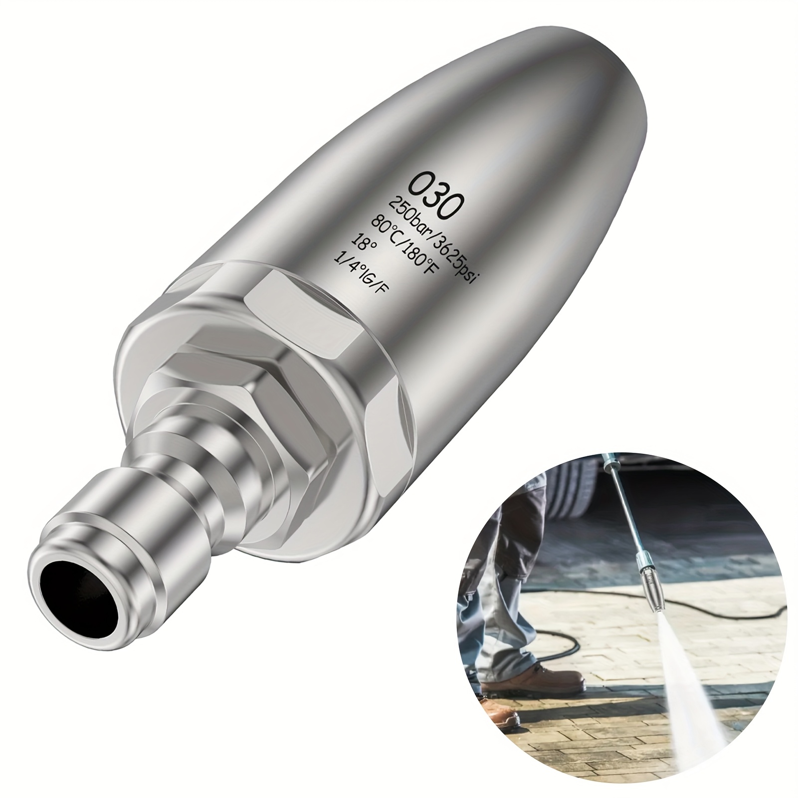 TEMU Metal High-pressure Turbo Nozzle For Pressure Washer - Adjustable Spray Pattern (0-40°), 3000 Psi, 1.2 Gpm, Fit For Washers, Cleaning Tool,
