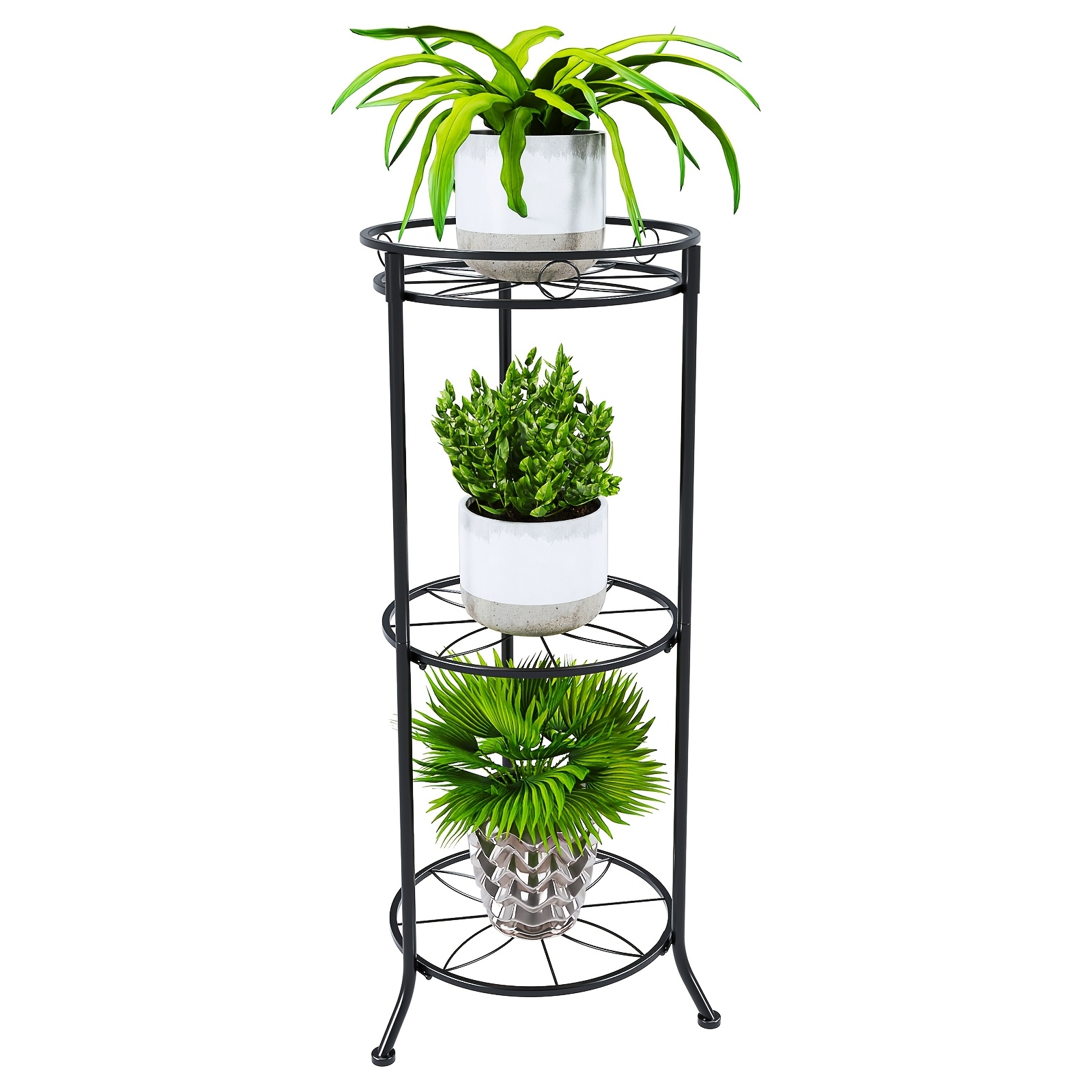 

3-tier Black Metal Plant Stand, 35" Round Multi- For Indoor & Outdoor Use - Sturdy Wrought With Anti-rust Powder Coating, Easy , Patio, Balcony, Garden, Living Room Decor