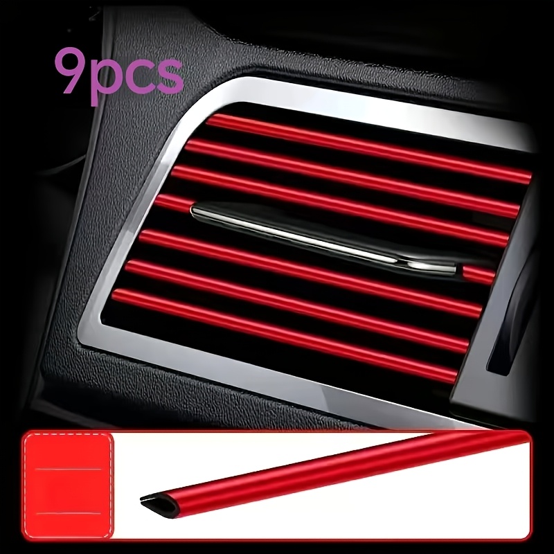 Image of 9pcs Set Of Car Air Conditioning Vent Decorative Strip 7.7 Inch U-shaped Chrome Plated Pvc Color Glossy Car Decorative Strip, Essential For Car Decoration