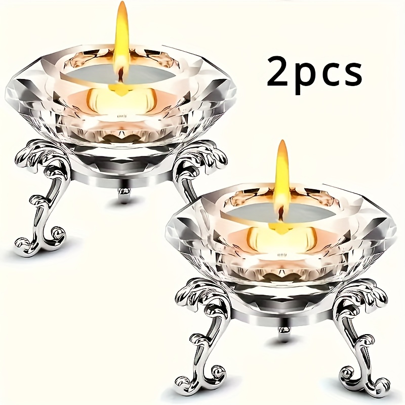 Stylish 2pcs K9 Clear Candlestick Set With Metal Stand – Ideal For Home, Office & Party Decor