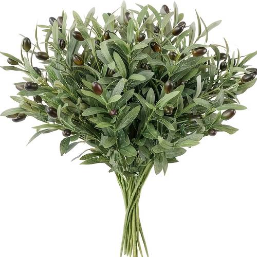 item picture 20pcs artificial olive branches faux flowers uv resistant with realistic and green leaves olive plant suitable for vase centerpiece decoration home office decor christmas wedding