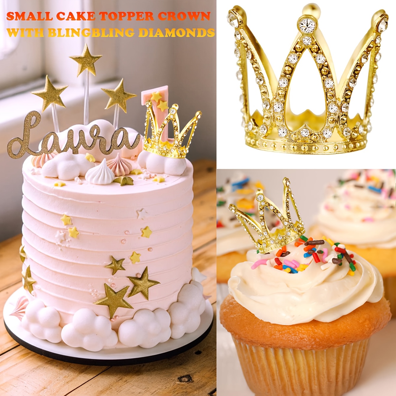 

9pcs Romantic Alloy Mini Crown Cake Toppers, With Sparkling , Easter, Mardi Gras, Valentine's Day Decorations And Fashion Accessories