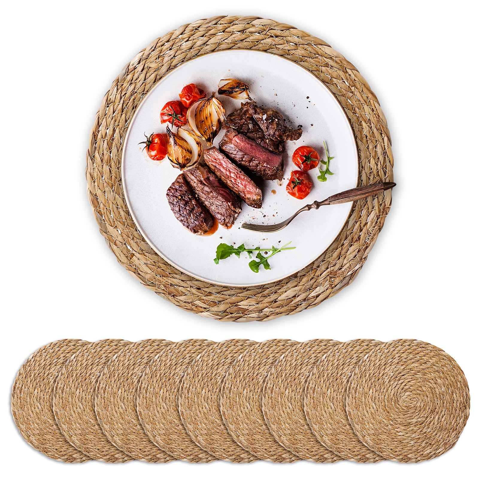 TEMU Round Placemats 12 Inch Set Of 10, Mats, Rustic Braided Wicker Table Mats For Dining Table, Home, Wedding