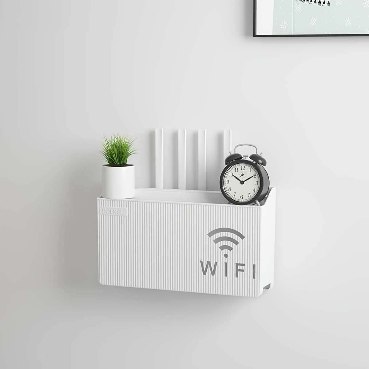 TEMU 1pc No-drill Wall-mounted Router Holder, Ventilated Wifi Modem Storage Box With Cable Management, Multi-functional Organizer For Set-top Boxes &