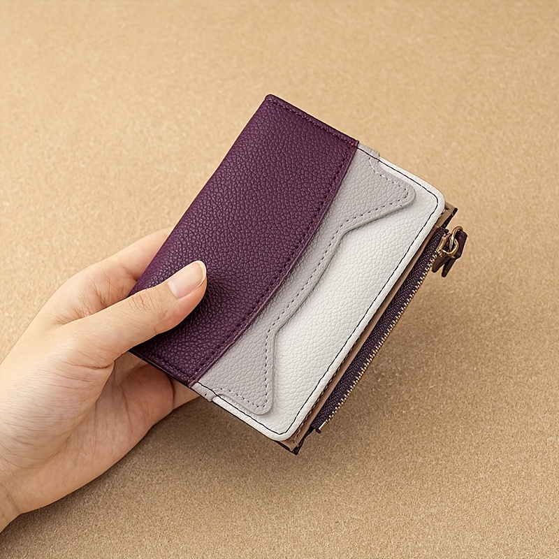 Image of New Lychee Pattern Wallet New Short Spliced Wallet Creative Zipper Id Coin Purse Multi-card Fashion Block Women'