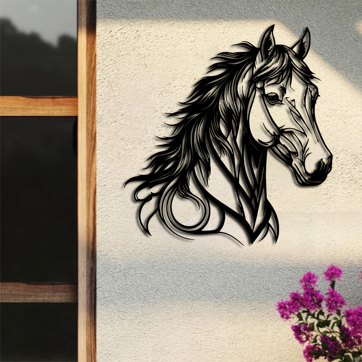 

Metal Horse Head Wall Art | Modern Black Metal Equestrian Sculpture | Indoor & Outdoor Decorative Mural For Living Room | Animal-themed Home Decoration | Ideal Gift For | 15.74x14.84 Inches