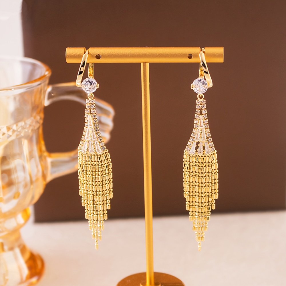 1 pair of heavy duty long tassel earrings with rhombus synthetic synthetic zirconia bridal earrings for womens wedding pendants suitable for dance parties or beauty pageants Product details 5