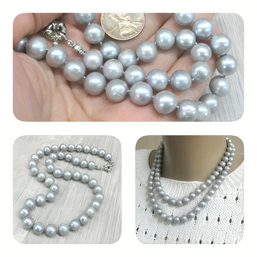 mysoya   handmade natural   necklace vintage elegant style 10 12mm silvery gray pearls unisex jewelry with gift box ideal for birthdays weddings anniversaries christmas   birthstone details 0