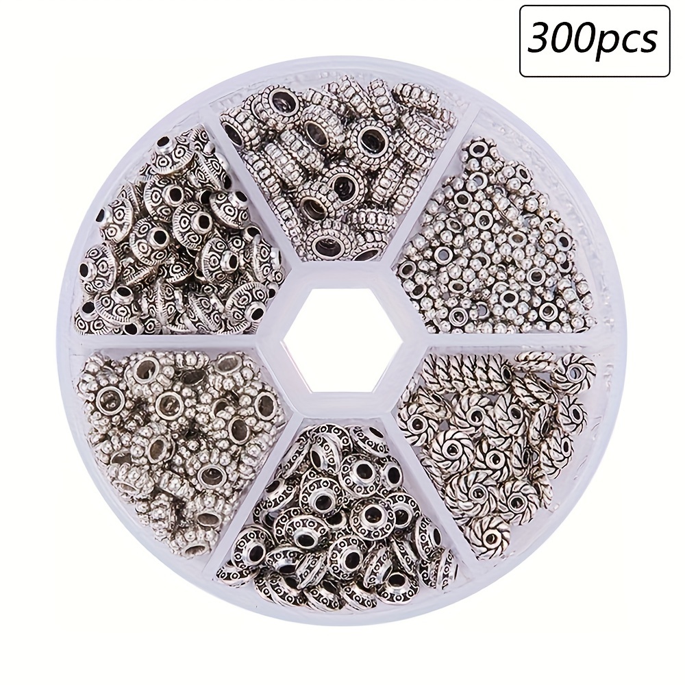 

300pcs Antique Silver Spacer Beads Set, Metal Bead Spacers For Jewelry Making Crafts, Assorted Patterns, Lead-free Storage Box Included