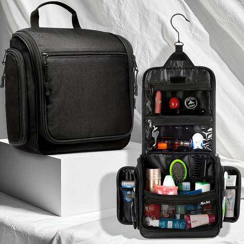 large toiletry bag for men and women black with metal rotating hook 19 compartments for hygiene products cosmetics makeup travel organizer durable zipper