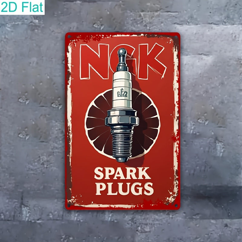TEMU 2D Plat - [2D Plat] Vintage Bougiebord, Rode Achtergrond met Ontsteking Component Illustratie, Metalen Decoratieve Plaque, Garage Werkplaats