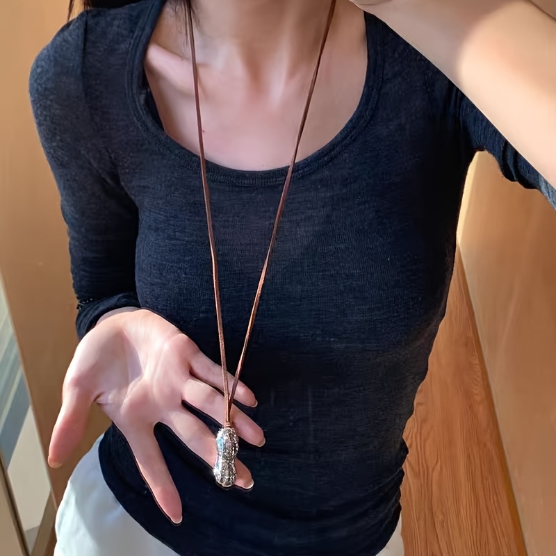 Silvery Good Luck Peanut Brown Drawstring Necklace