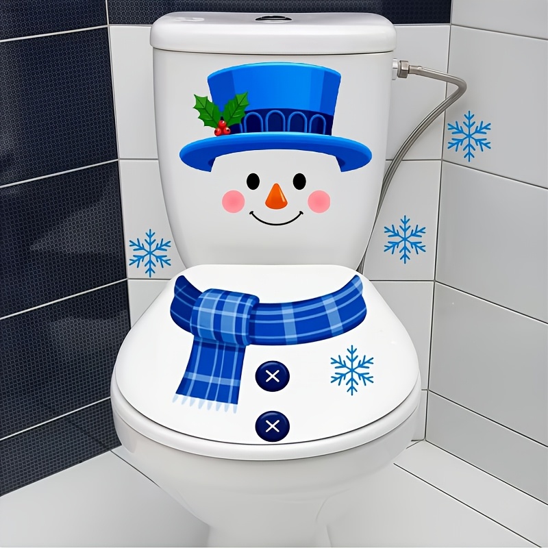 TEMU 1pc Écharpe de de Noël créative, autocollant de toilette de de neige, décoration de toilette, autocollant mural auto-adhésif, autocollant de