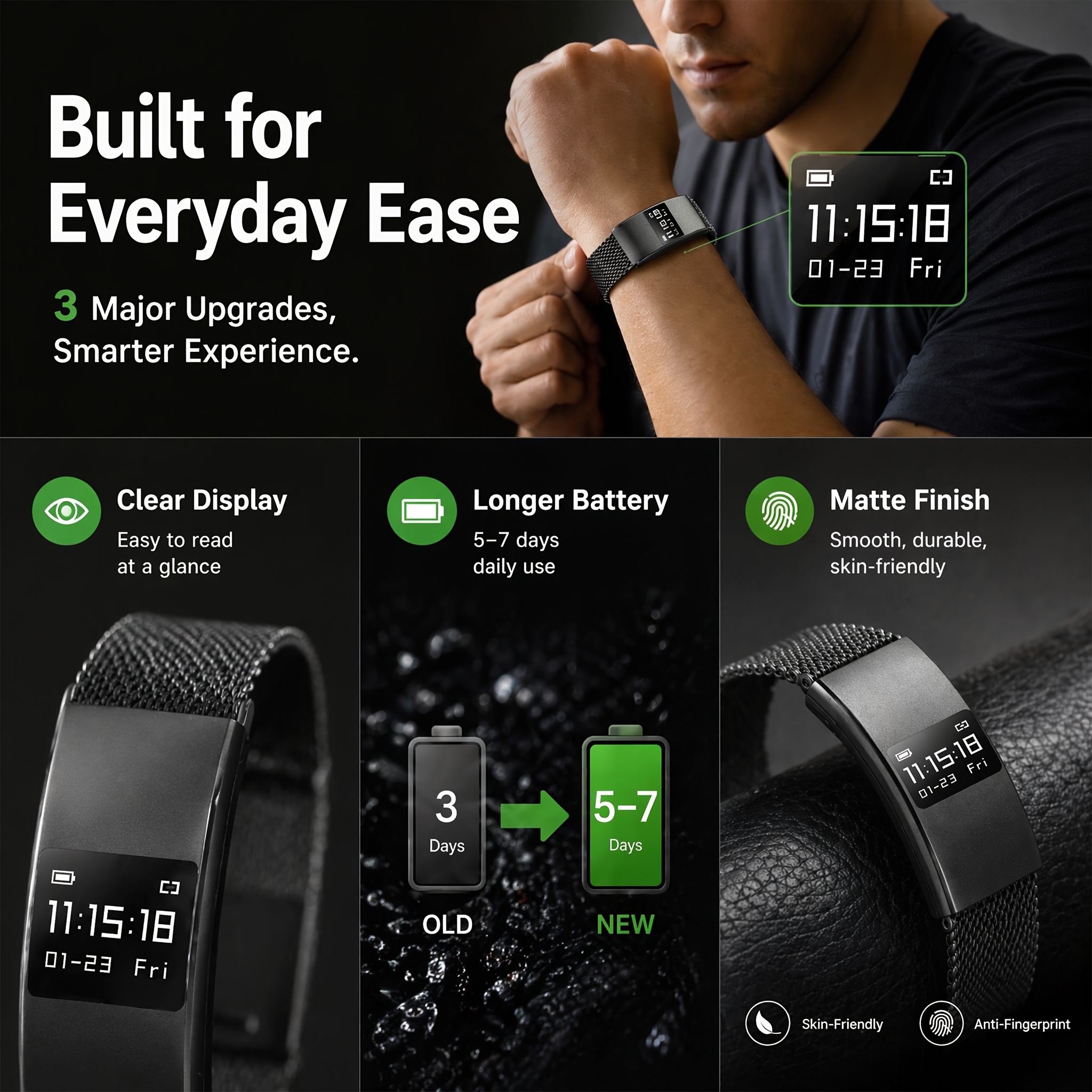 Upgraded Ultra-Thin Smart Bracelet for Fitness Tracking