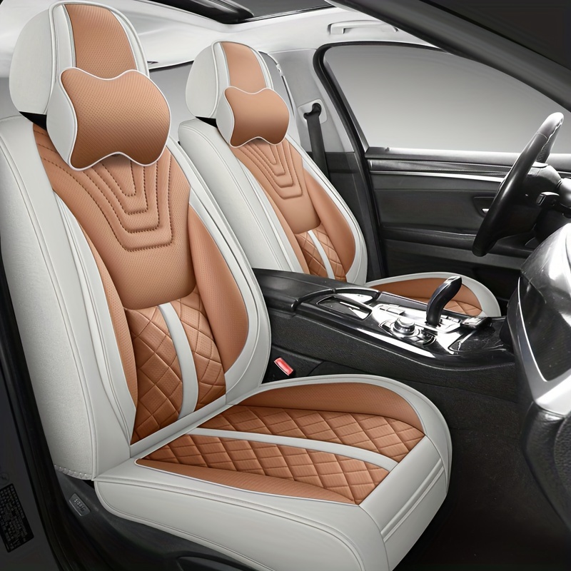 Universal Fit PU Leather Car Seat Covers Set Sponge Filled Non Washable Compatible with Most Vehicles Including Front Rear Seats with Headrests and Compatible Design