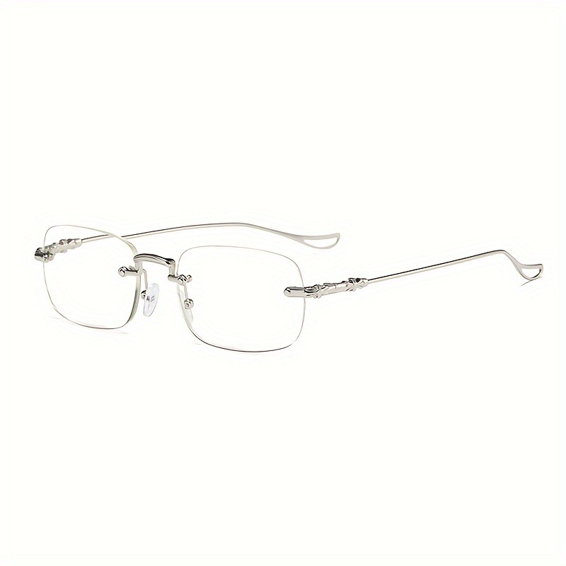 TEMU Elegant Exquisite Rimless Square Metal Frame Plano Glasses, For Boys Girls Casual Daily School Business Decors Photo Props