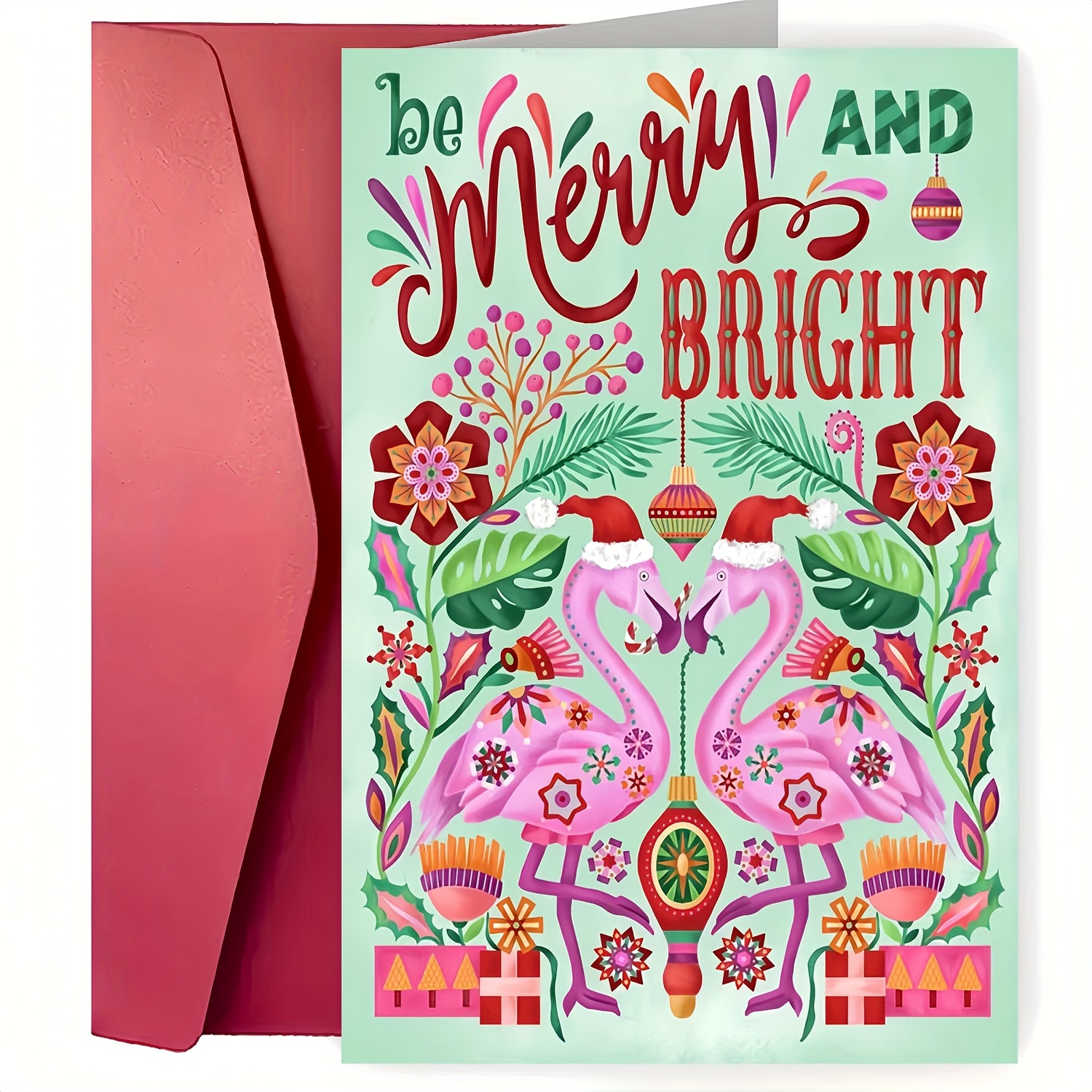 

Flamingo Holiday Greeting Card - 1 Pack, Tropical Christmas Design With 'be Merry And Bright' Motif, Seasonal Celebrations Card For Anyone, Festive Paper Card For All Occasions