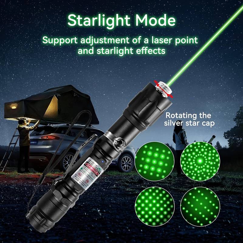 VASTFIRE Rechargeable Laser Pointer Pen (Green, Blue, Red) With 5 Pattern Caps