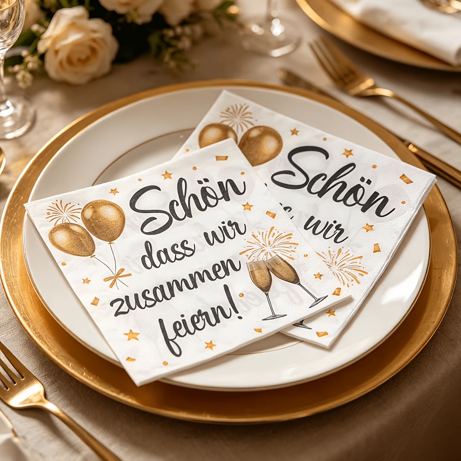 Image of 72pcs Birthday Theme Party Napkins, Printed With German Words " To ", Suitable For Halloween, Christmas, Birthday, Anniversary, Baptism, Family Gatherings, And Festive Table Decorations