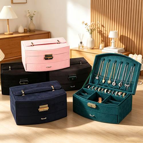 item picture luxury large capacity portable jewelry box suitable for women earrings rings necklaces bracelets soft suitable for equestrian chassis with drawers travel organizer case closure for on the storage