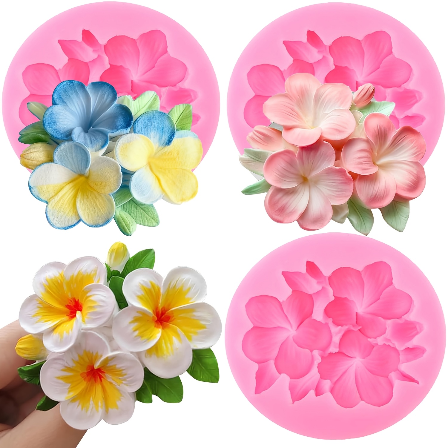 TEMU 3pcs Plumeria Flower Candle Mold Set, Silicone Floral Molds For Candle Wax Making, Resin Aromatherapy Gypsum Polymer Clay Crafts, Decorative Diy