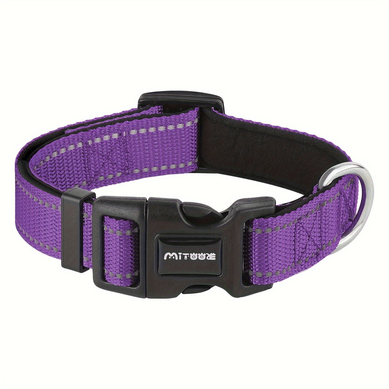 TEMU Reflective Neoprene Dog Collar With Comfort Padding - Adjustable, For Medium To Large Breeds - Ideal For Training & Walking