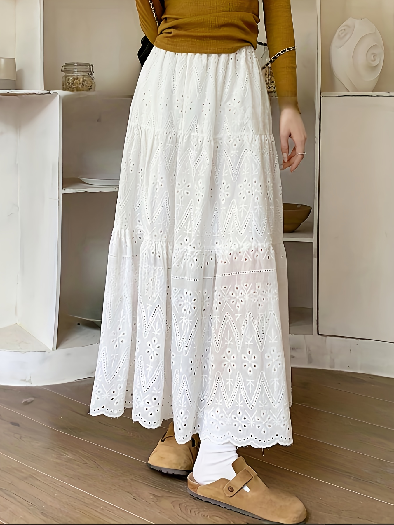 elegant white lace a line maxi skirt women summer fairy Temu Canada