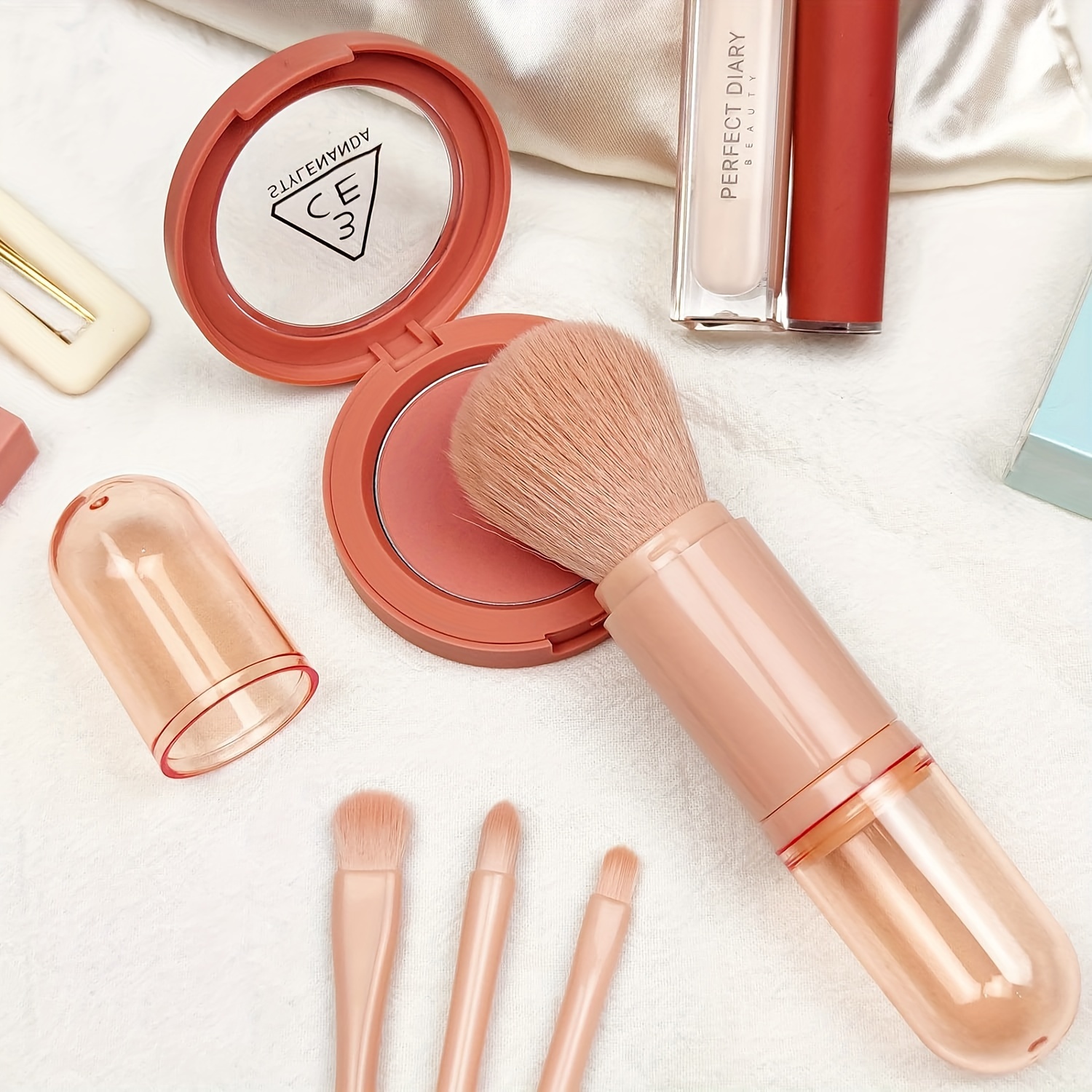 1 Complete Set of 4-in-1 Makeup Brushes for Girls Makeup Brushes Makeup Tools Double-headed Makeup Brushes