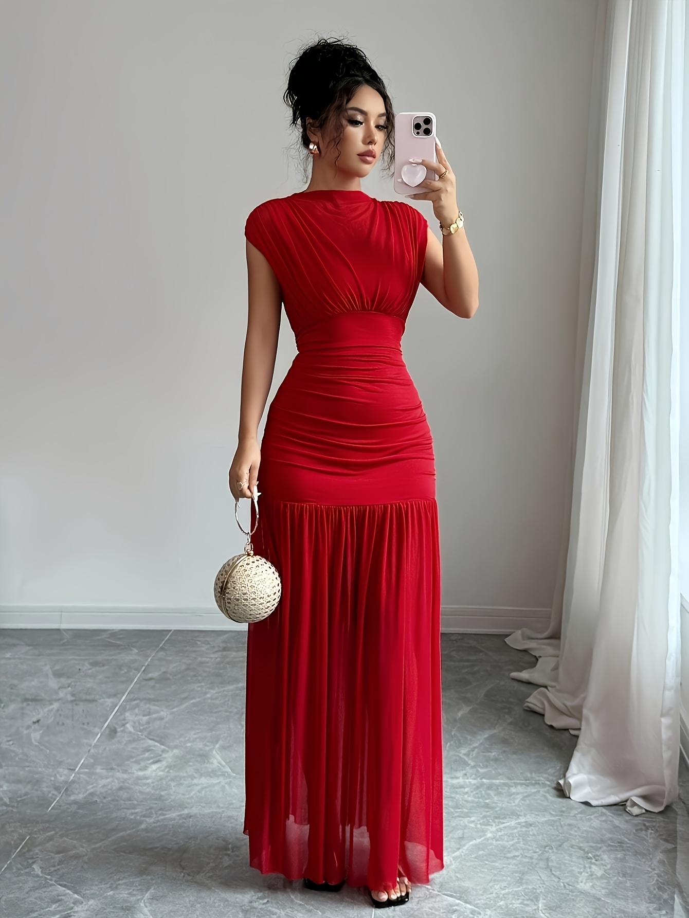 women elegant tulle panel dress bodysuit round - Temu Qatar