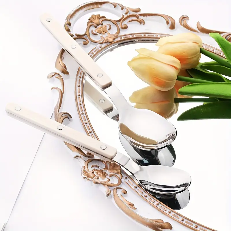 12 16pcs tableware set main knife tea spoon acrylic plastic handle tableware stainless steel set suitable for kitchen and home use best for christmas thanksgiving Product details 2