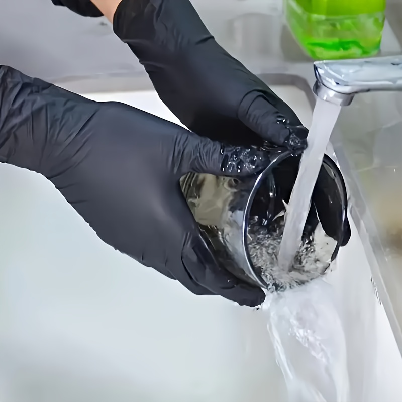 Image of 50pcs Disposable Black And Gloves, Disposable Gloves For Household Cleaning, 5 Mil, Suitable For Kitchen, Dishwashing, And Home Cleaning, Thick Gloves, Disposable Nitrile Gloves