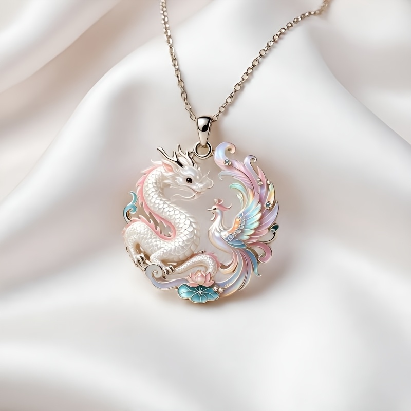 TEMU Collar minimalista con colgante y fénix de anillo, con degradado macaron, collar atmosférico